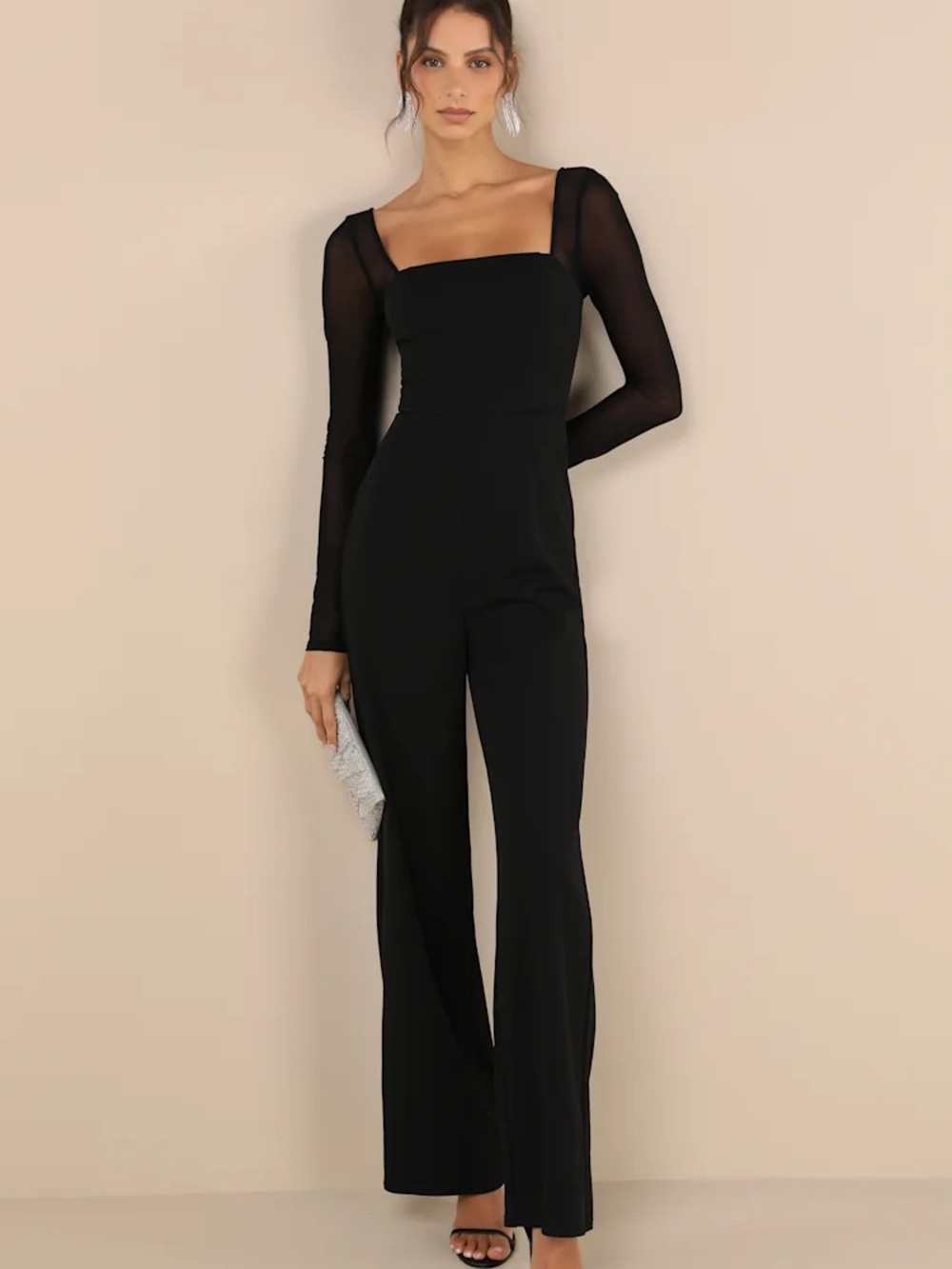 Lulu's Black Square Neck Long Sleeve Jumpsuit